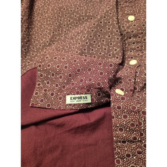 Express Mens L Slim soft wash, calico mens button down cotton shirt Denim Accent - Picture 5 of 8